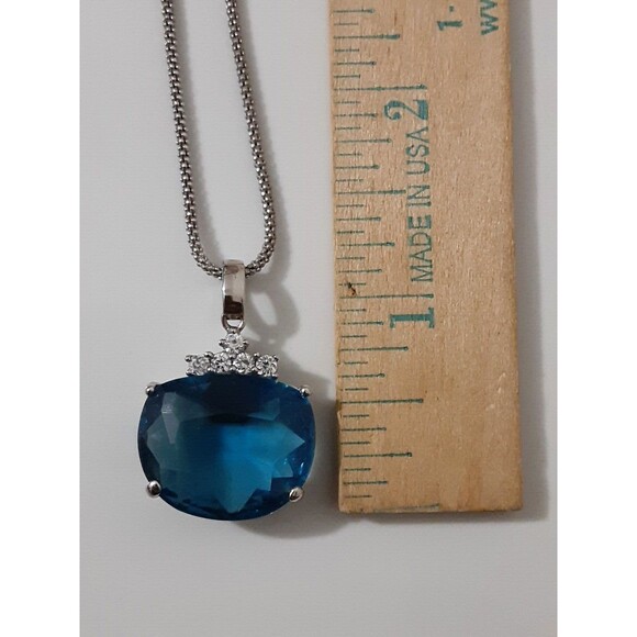 Vintage STAUER Sterling Eternal Hope 15CT Blue & CZ Pendant With 20” Chain - Picture 14 of 16